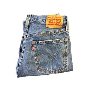 Levi's 501 Womens Jeans W26 L26 Original Fit Medium Wash Distressed Ripped Butto